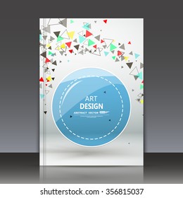 Abstract composition, dotted line circle text frame surface icon, blue round logo sign, white a4 brochure title sheet, patent, creative triangle figure construction, fashionable EPS10 illustration