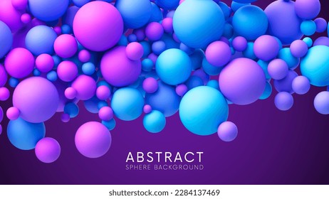 Abstract composition with dreamy blue pink purple vibrant neon gradient random flying spheres. Colorful neon matte soft balls in different sizes. Vector background