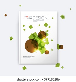 Abstract composition, elegant green box blocks fly, business card, info brochure title sheet, brown circles print, round, square bill font texture, seasonal sale clearance event, fancy flier, EPS 10