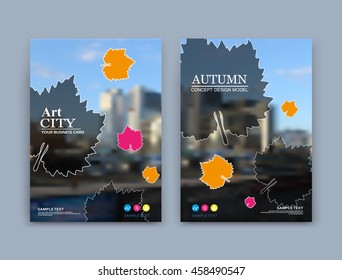 Abstract composition. Elegant leaf fall icon. Eco figure text frame surface. A4 brochure cover design. Title sheet model. Creative vector front page. Autumn city banner form texture. Flyer fiber font