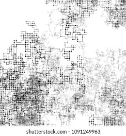 Abstract composition of fading lines and dots. Stranger walker modeling. Generative art. Vector design element for technology and computer science illustration.