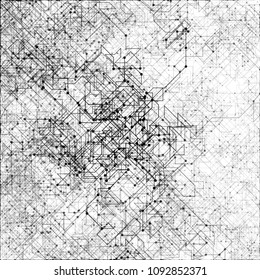Abstract composition of fading lines and dots. Stranger walker modeling. Generative art. Vector design element for technology and computer science illustration.