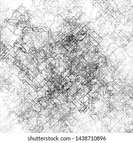 Abstract composition of fading lines and dots. Stranger walker modeling. Generative art. Vector design element for technology and computer science illustration.