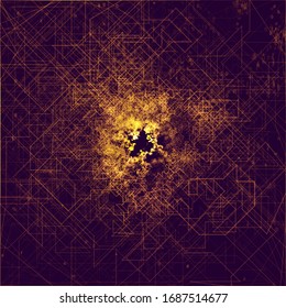 Abstract composition of fading lines, dots and digits. Generative art. Vector design element for technology and computer science illustration.