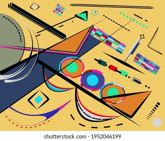 abstract composition , fancy   colorful shapes , blue , orange , yellow