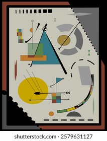 abstract composition , fancy   colorful shapes , beige ,green , yellow
