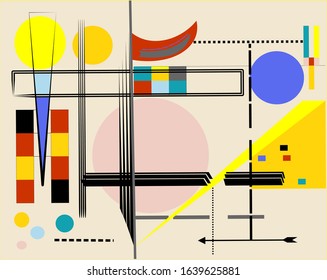 abstract composition , fancy curved and geometric shapes on beige background