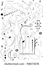 abstract  composition ,fancy curved shapes black  on white background