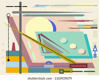 abstract composition , fancy  geometric colorful shapes on beige background