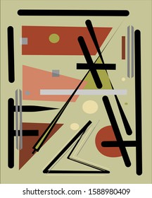 abstract composition , fancy  geometric colorful shapes on light green  background