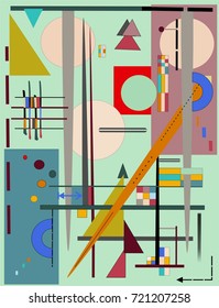 abstract composition , fancy  geometric colorful shapes on light green  background