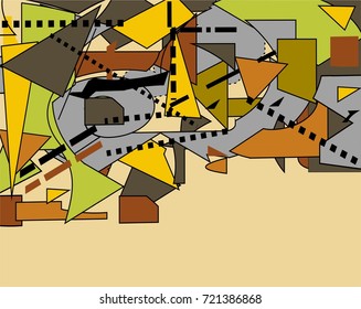 abstract composition , fancy  geometric colorful shapes on beige background  whit  empty  space