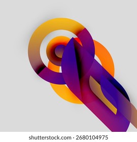 A composição abstrata apresenta sobreposições de formas coloridas. Mistura de matizes de gradiente, criando interesse visual dinâmico. Elementos de design modernos presentes.