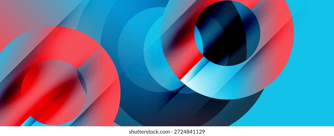 Abstrakte Komposition mit wirbelnden roten, blauen Formen. Dynamische Formen erzeugen Sinnstiefe, Bewegung. Modernes Design, lebendige Farben dominieren.