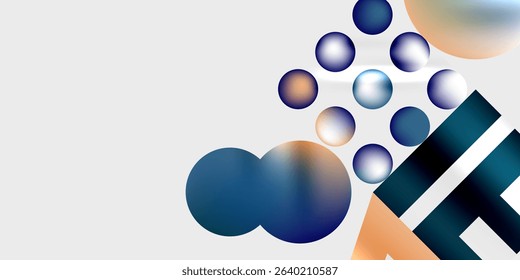 Abstract composition featuring circles, rectangles, gradients. Blue, orange hues dominate minimalist design. Modern aesthetic.