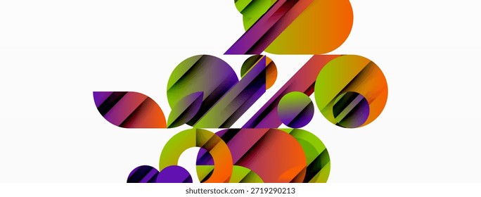 Composición Abstractas con círculos superpuestos de colores, rectángulos. Diseño moderno, tonos vibrantes, Formas dinámicas crean interés visual.