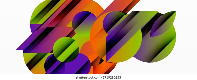 Composición Abstractas con coloridos círculos superpuestos, líneas. Los Gradientes dinámicos crean interés visual, estética moderna.