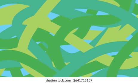An abstract composition featuring curved brush-like shapes in green color. modern background, artistic template, or digital backdrop.