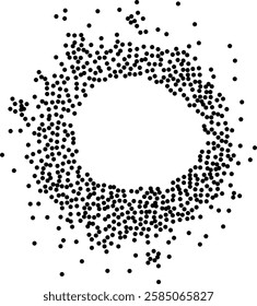 Abstract composition featuring a frame of dots, round particles. Ideal for modern and artistic designs. Stipple grunge background illustration, ink dots effect. Grain dotted grunge round frame.