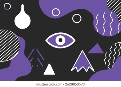 Composição abstrata com formas geométricas e um gráfico de olho em um fundo transparente