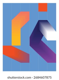 An abstract composition featuring geometric shapes with gradient colors set against a blue background. The design is modern, creative, and visually engaging.