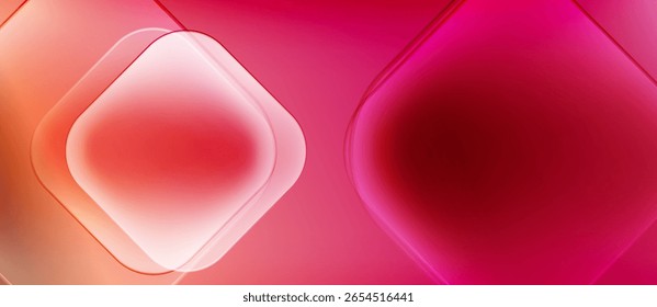 Abstract composition featuring layered squares. Pink, red hues create soft gradients, modern aesthetic. Minimalist design, smooth transitions.