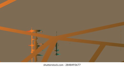 abstract composition featuring orange intersecting geometric lines with central antenna and muted gray background creating modern design