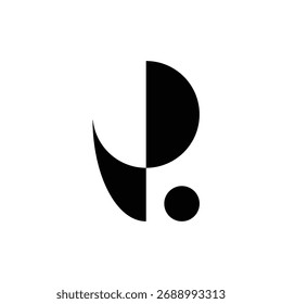 An abstract composition featuring overlapping circles, triangles, and lines in various shades of gray against a white background.