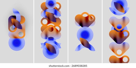 Abstract composition featuring overlapping circles, blue and orange hues. Minimalist design, soft gradients, modern aesthetic.