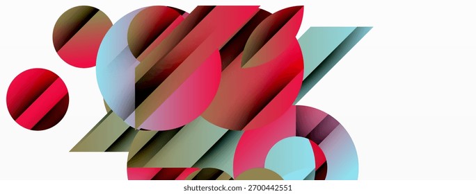 Abstract composition featuring overlapping circles, red hues dominate, with teal accents. Geometric shapes create dynamic visual interest.