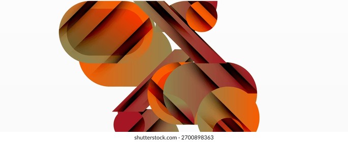 Abstract composition featuring overlapping circles, rectangles. Warm color palette dominates design, creating modern aesthetic. Minimalist style.