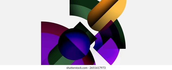 Abstract composition featuring overlapping colorful shapes. Gradient hues create dynamic visual interest, modern aesthetic.