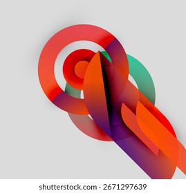 Composición Abstractas que presenta círculos coloridos superpuestos, curvas, Gradientes. Diseño moderno, Formas dinámicas, armonía visual.