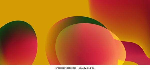 Abstract composition featuring overlapping colorful circles. Warm tones dominate, creating dynamic visual effect. Smooth gradients present vibrant hues.
