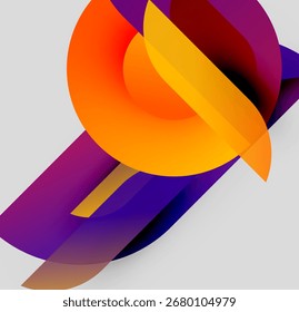 Composición Abstractas con Formas coloridas superpuestas. Los Gradientes naranja, púrpura y amarillo crean un efecto visual dinámico. Diseño moderno.