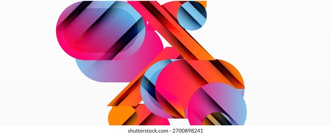 Abstract composition featuring overlapping colorful circles, rectangles. Vibrant hues create dynamic visual experience. Modern design elements present.