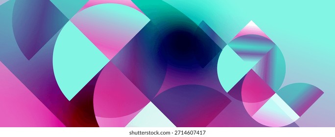 Abstract composition featuring overlapping colorful circles. Gradient hues blend pinks, blues, turquoise creating dynamic visual effect.