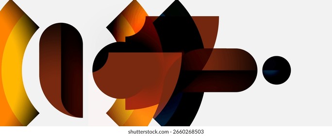 Abstract composition featuring overlapping shapes, warm tones dominate, creating dynamic visual interest. Minimalist design, modern aesthetic.