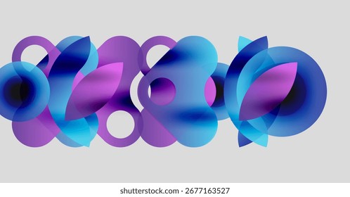 Abstract composition featuring overlapping translucent circles. Shades range from vibrant blue to soft purple, creating dynamic visual effect.