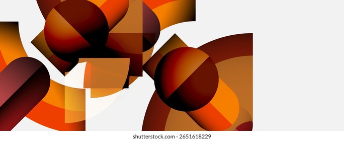 Abstract composition featuring rounded shapes, warm tones, geometric forms. Minimalist design with orange, brown hues. Modern aesthetic.