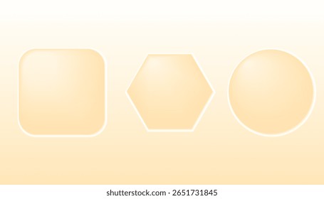 Abstract composition featuring a rounded square, circle, and hexagon with glossy highlights. Perfect for backgrounds, UI elements, or modern minimalist design themes.

