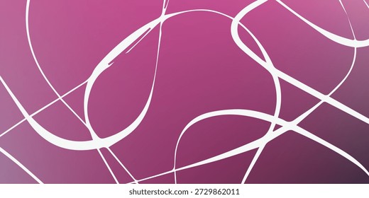 Abstract composition featuring a series of fluid, white, hand-drawn lines gracefully intertwining and overlapping against a rich magenta gradient backdrop, creating a sense of movement and artistic e.