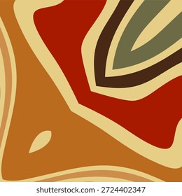 Abstract composition featuring swirling shapes in shades of brown, red, and green