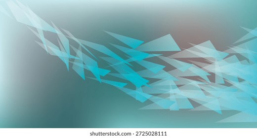 Uma composição abstrata com um fluxo vibrante de formas geométricas azuis e verdes, criando uma sensação de movimento e energia contra um fundo de gradiente suave.