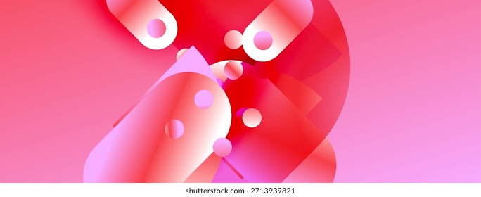 Abstrakte Komposition mit leuchtenden Rosa, Rot, Kreisen, Linien. Modernes Design ruft Energie, Bewegung, Tiefe hervor. Weiche Farbverläufe sorgen für visuelles Interesse.