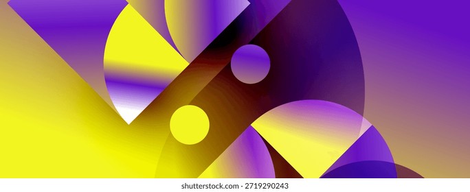 Composição abstrata com tons amarelo vibrante e roxo. As formas de fluido fazem interseção criando um efeito visual dinâmico. Gradientes suaves dominam o design.