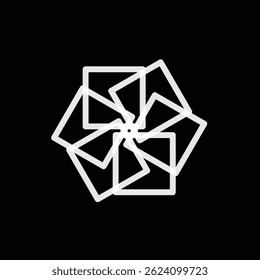 An abstract composition featuring white geometric shapes, symmetrically arranged on a black background.Ideal for design,backgrounds,and modern themed projects with a simple,clean artistic aesthetic.