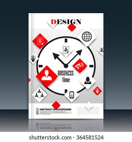 Abstract composition, figure logo, financial icons set, time management image collection, a4 brochure title sheet, creative text frame surface, clock backdrop, watches construction, EPS10 illustration