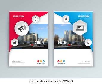 Abstract composition. Financial icons set. Blue, red figure text frame surface. A4 brochure cover design. Fancy title sheet model. Creative vector front page art. Banner form texture. Flyer fiber font