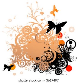 abstract composition, floral grunge design with circles and butterflies